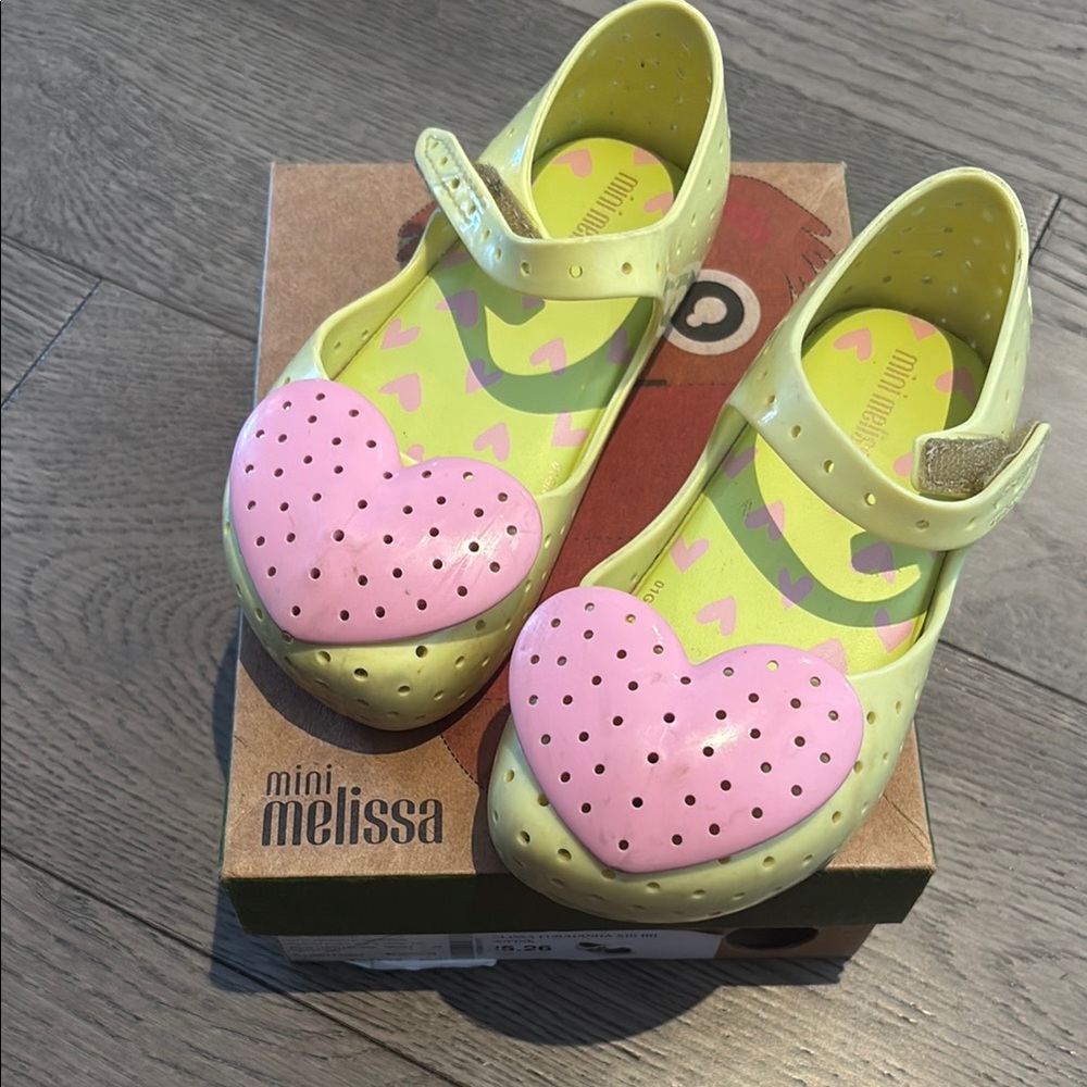 Mini Melissa Yellow and Pink Dress Shoes with heart Design